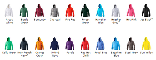 Zipped Hoody Colour Choice